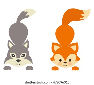 cartoon wolf and fox vector
