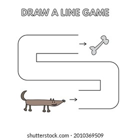 Cartoon wolf game for small children - draw a line. Vector illustration for kids education