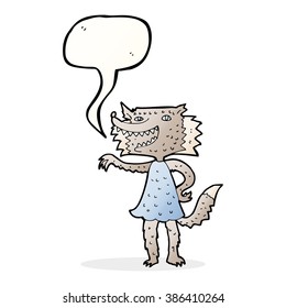 cartoon wolf girl with speech bubble