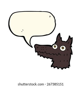 desenho animado cabeça de lobo com balão