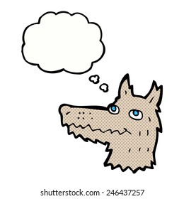 cabeza de lobo de caricatura con burbuja de pensamiento