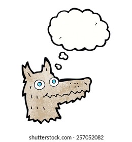 cartoon wolf head with thought bubble