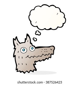 cartoon wolf head with thought bubble