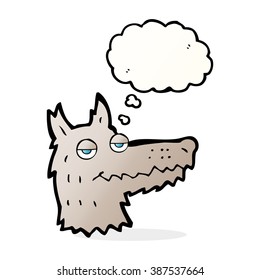 cartoon wolf head with thought bubble