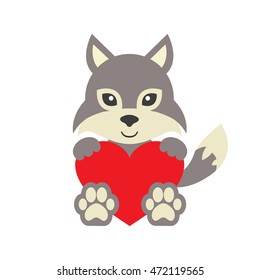 cartoon wolf and heart