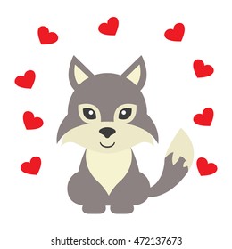 cartoon wolf with heart