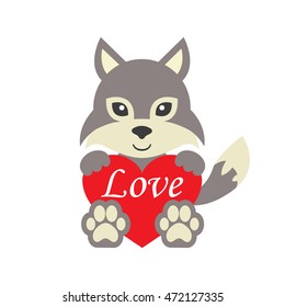 cartoon wolf and heart with text