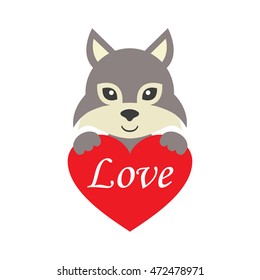 cartoon wolf and heart with text vector