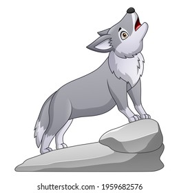 Cartoon wolf howling. Vector illustration
