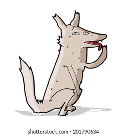 cartoon wolf licking paw