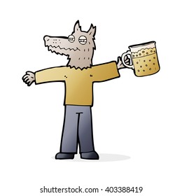 cartoon wolf man drinking beer
