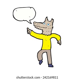 cartoon wolf man with speech bubble
