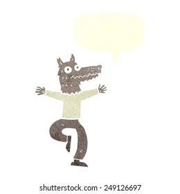 cartoon wolf man with speech bubble
