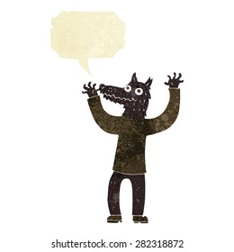 cartoon wolf man with speech bubble