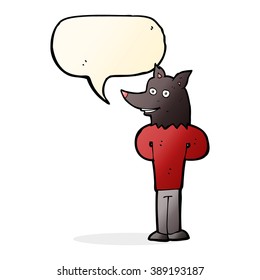 cartoon wolf man with speech bubble