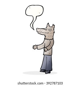 cartoon wolf man with speech bubble