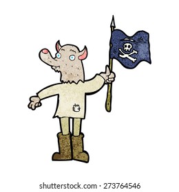 cartoon wolf man waving pirate flag