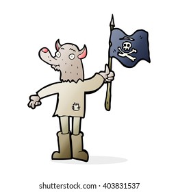 cartoon wolf man waving pirate flag