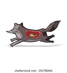 cartoon wolf with mouse in belly