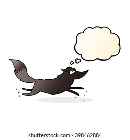 cartoon wolf running with thought bubble