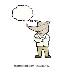 cartoon wolf in shirt with thought bubble