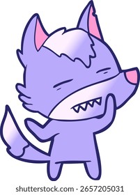 Lobo de dibujos animados que muestra los dientes en color neón brillante