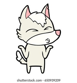 lobo de dibujos animados encogiéndose hombros
