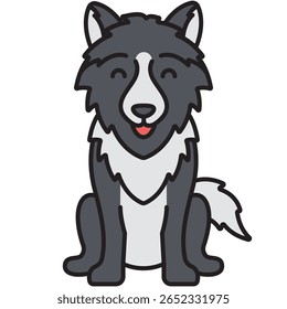 Cartoon Wolf Sitting with Closed Eyes and Smiling Expression, Gr