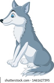 Cartoon wolf sitting on white background