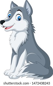 Cartoon wolf sitting on white background