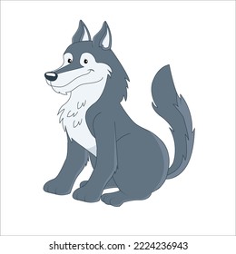 Cartoon wolf sitting on white background