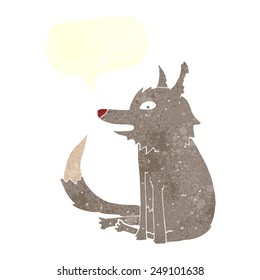 Cartoon Wolf mit Sprachblase sitzend