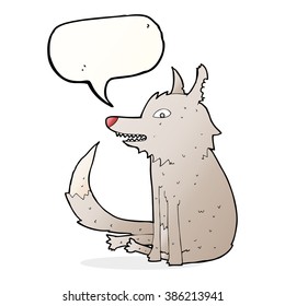 cartoon wolf sitting with speech bubble
