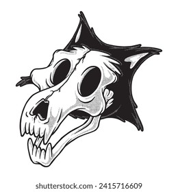 cartoon wolf skull with retro style