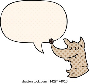 cartoon wolf with speech bubble in comic book style