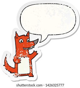 cartoon wolf with speech bubble distressed distressed old sticker