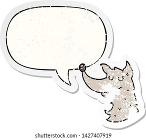 cartoon wolf with speech bubble distressed distressed old sticker