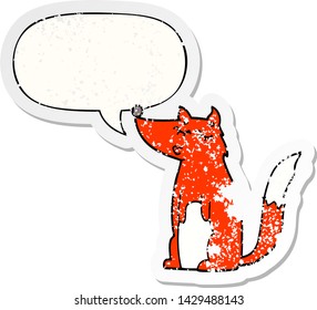 cartoon wolf with speech bubble distressed distressed old sticker