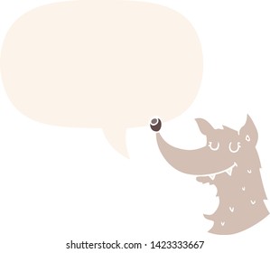cartoon wolf with speech bubble in retro style