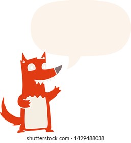cartoon wolf with speech bubble in retro style