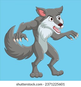 Dibujo de diseño de carácter animal de pie de lobo de caricatura