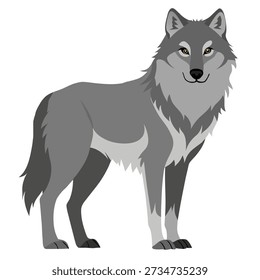 Cartoon Wolf standing in full body side view. Colorful Coyote. Suitable for children's books, sticker, mascot, logo. Isolated vector illustration on white background