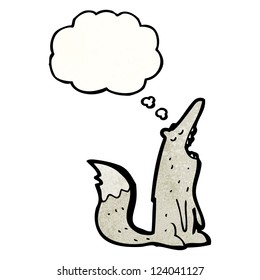 cartoon wolf with thought bubble