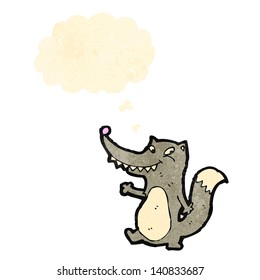 cartoon wolf with thought bubble