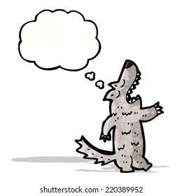 cartoon wolf with thought bubble