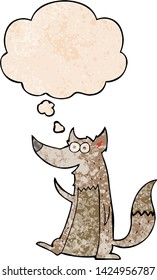 cartoon wolf with thought bubble in grunge texture style