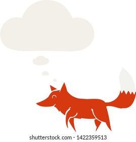 cartoon wolf with thought bubble in retro style
