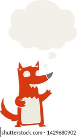 cartoon wolf with thought bubble in retro style
