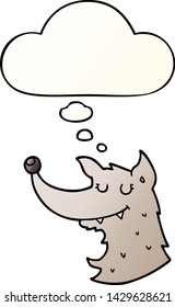 lobo de dibujos animados con burbuja de pensamiento en un estilo de gradiente suave