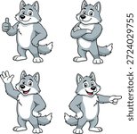 cartoon Wolf thumbs up, cartoon Wolf arm crossed, cartoon Wolf waving, cartoon Wolf pointing